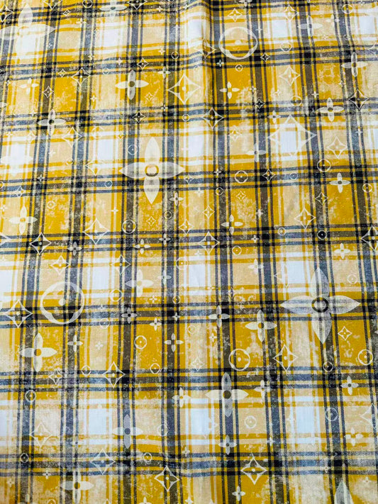 Craft 100% Cotton LV Yarn-dyed Plaid Shirt Fabric For Handmade Clothing,Shoes Goods By Yard (Yellow)