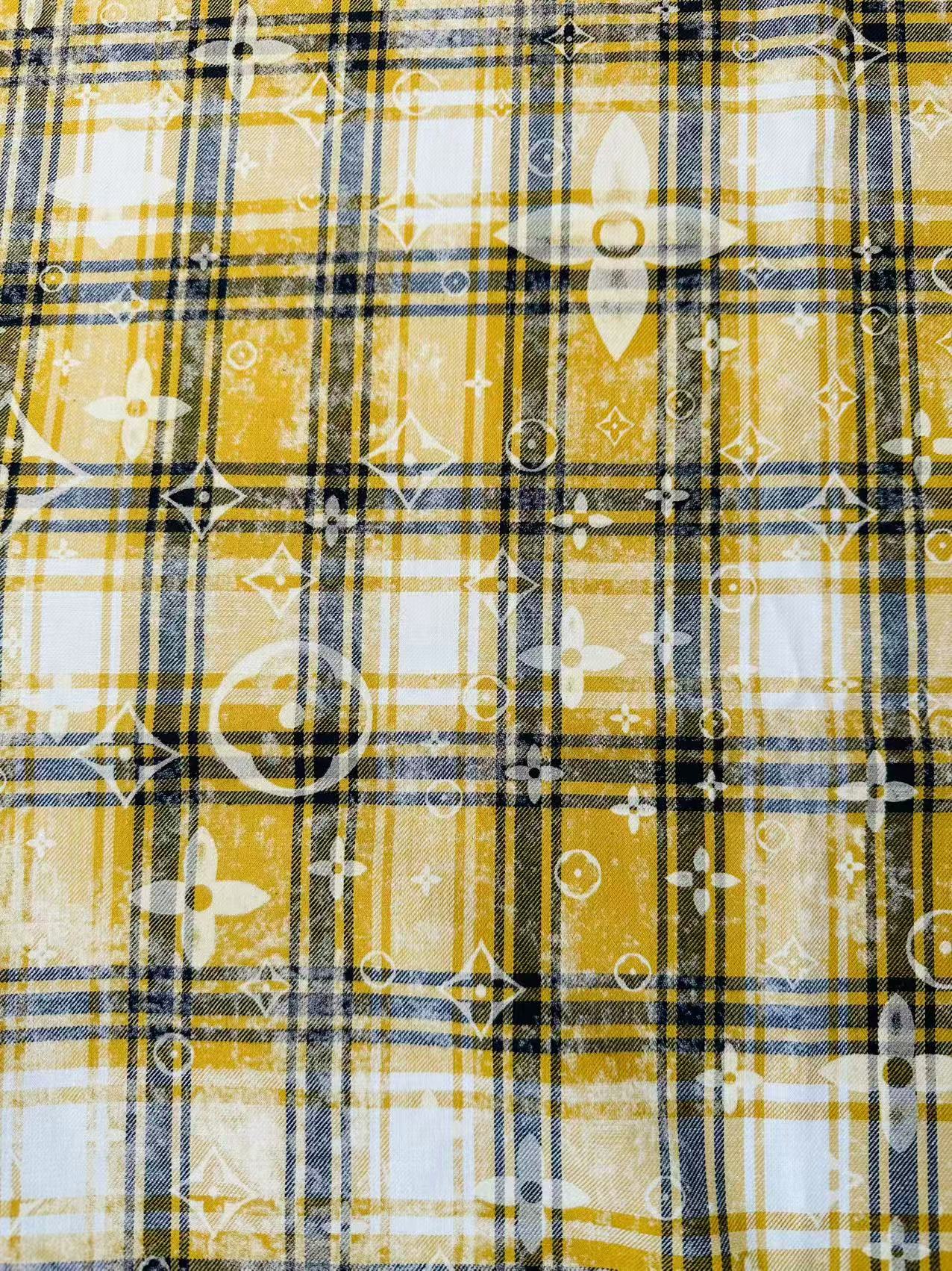 Craft 100% Cotton LV Yarn-dyed Plaid Shirt Fabric For Handmade Clothing,Shoes Goods By Yard (Yellow)