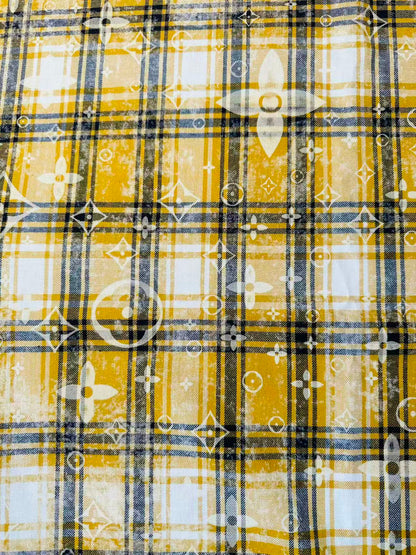 Craft 100% Cotton LV Yarn-dyed Plaid Shirt Fabric For Handmade Clothing,Shoes Goods By Yard (Yellow)