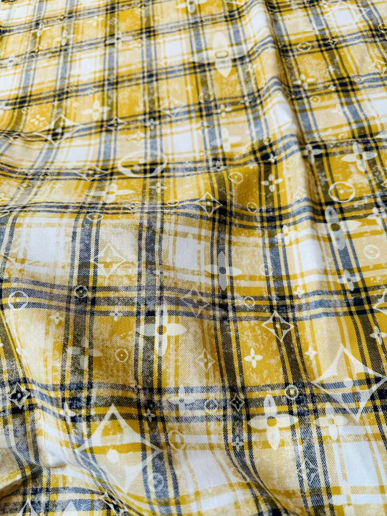 Craft 100% Cotton LV Yarn-dyed Plaid Shirt Fabric For Handmade Clothing,Shoes Goods By Yard (Yellow)