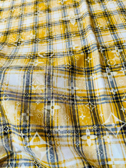 Craft 100% Cotton LV Yarn-dyed Plaid Shirt Fabric For Handmade Clothing,Shoes Goods By Yard (Yellow)