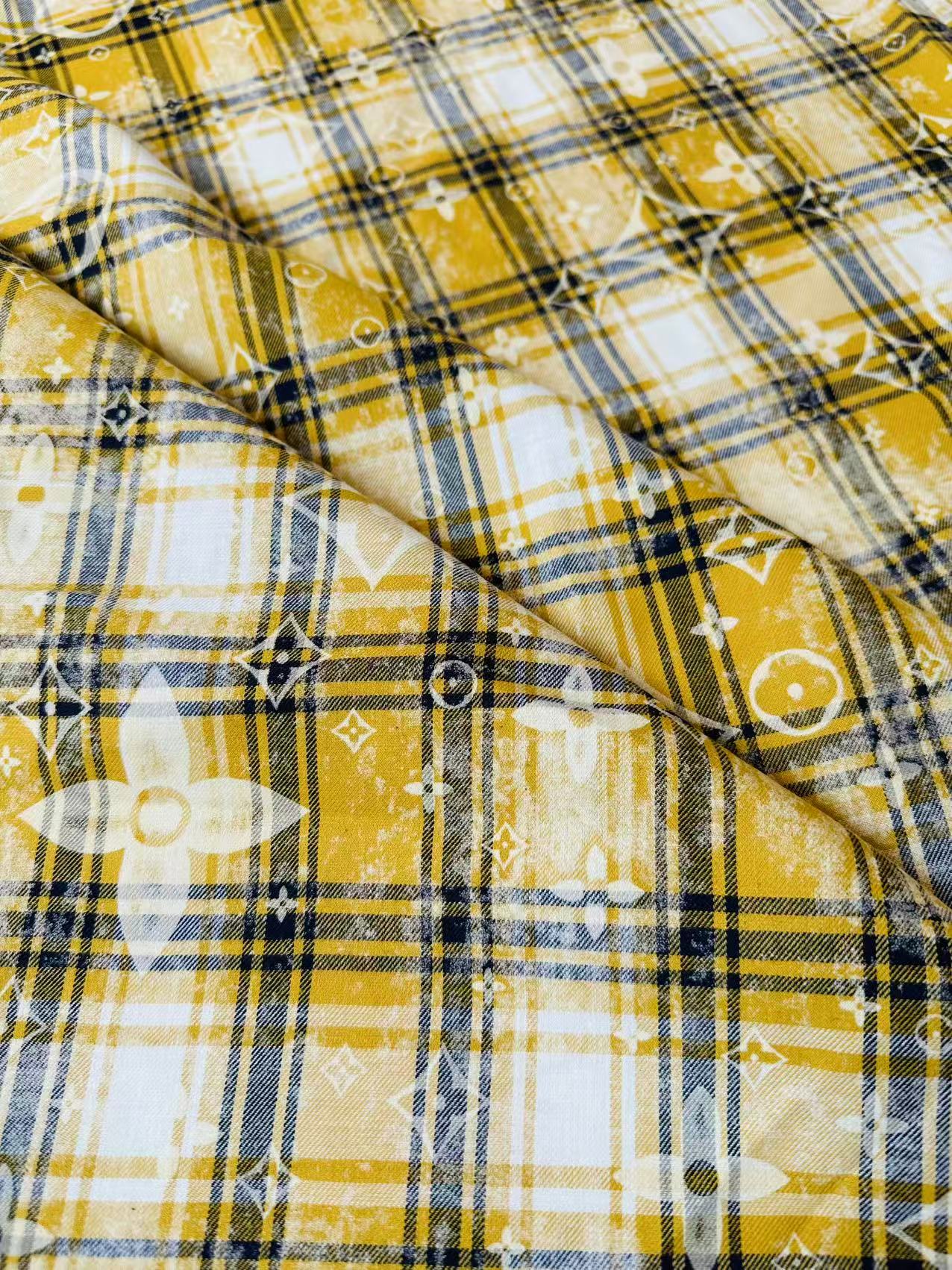 Craft 100% Cotton LV Yarn-dyed Plaid Shirt Fabric For Handmade Clothing,Shoes Goods By Yard (Yellow)