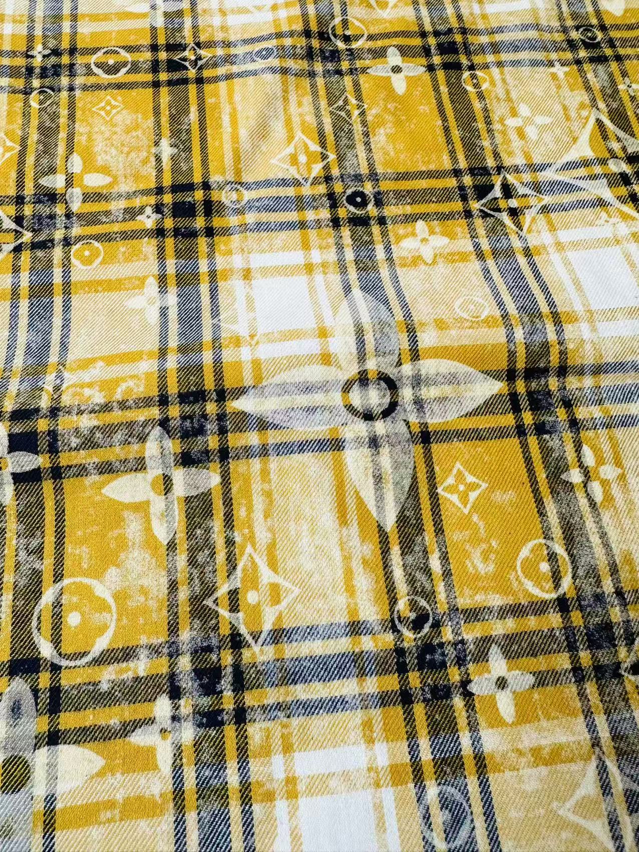 Craft 100% Cotton LV Yarn-dyed Plaid Shirt Fabric For Handmade Clothing,Shoes Goods By Yard (Yellow)