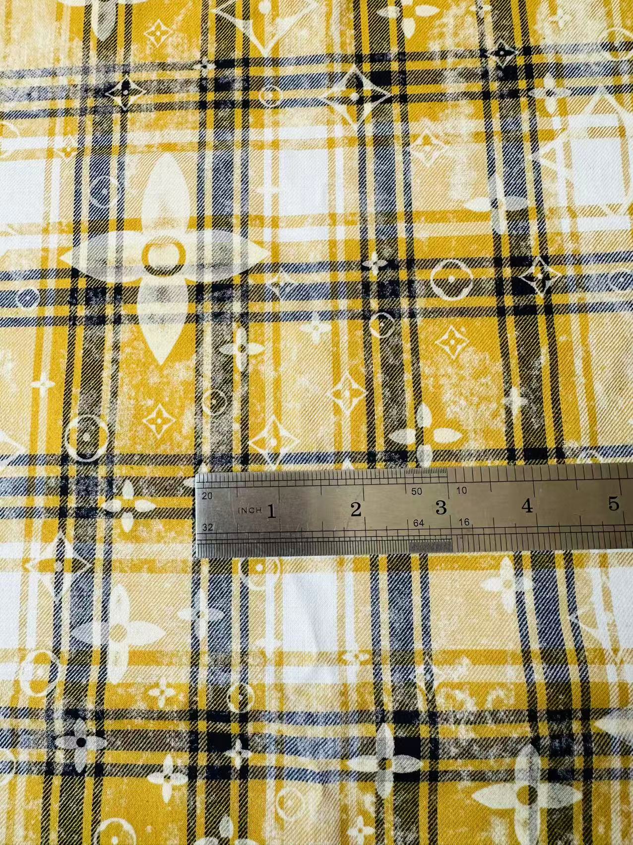 Craft 100% Cotton LV Yarn-dyed Plaid Shirt Fabric For Handmade Clothing,Shoes Goods By Yard (Yellow)