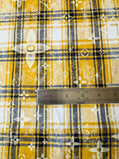 Craft 100% Cotton LV Yarn-dyed Plaid Shirt Fabric For Handmade Clothing,Shoes Goods By Yard (Yellow)