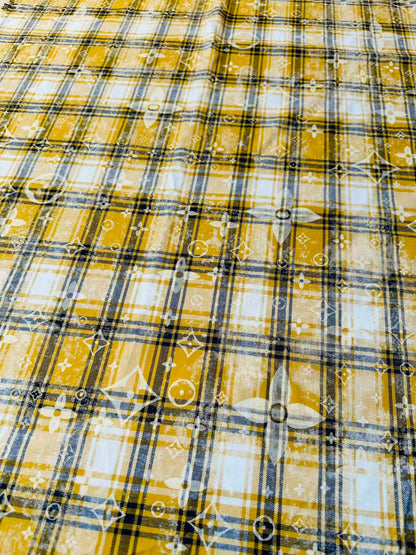Craft 100% Cotton LV Yarn-dyed Plaid Shirt Fabric For Handmade Clothing,Shoes Goods By Yard (Yellow)