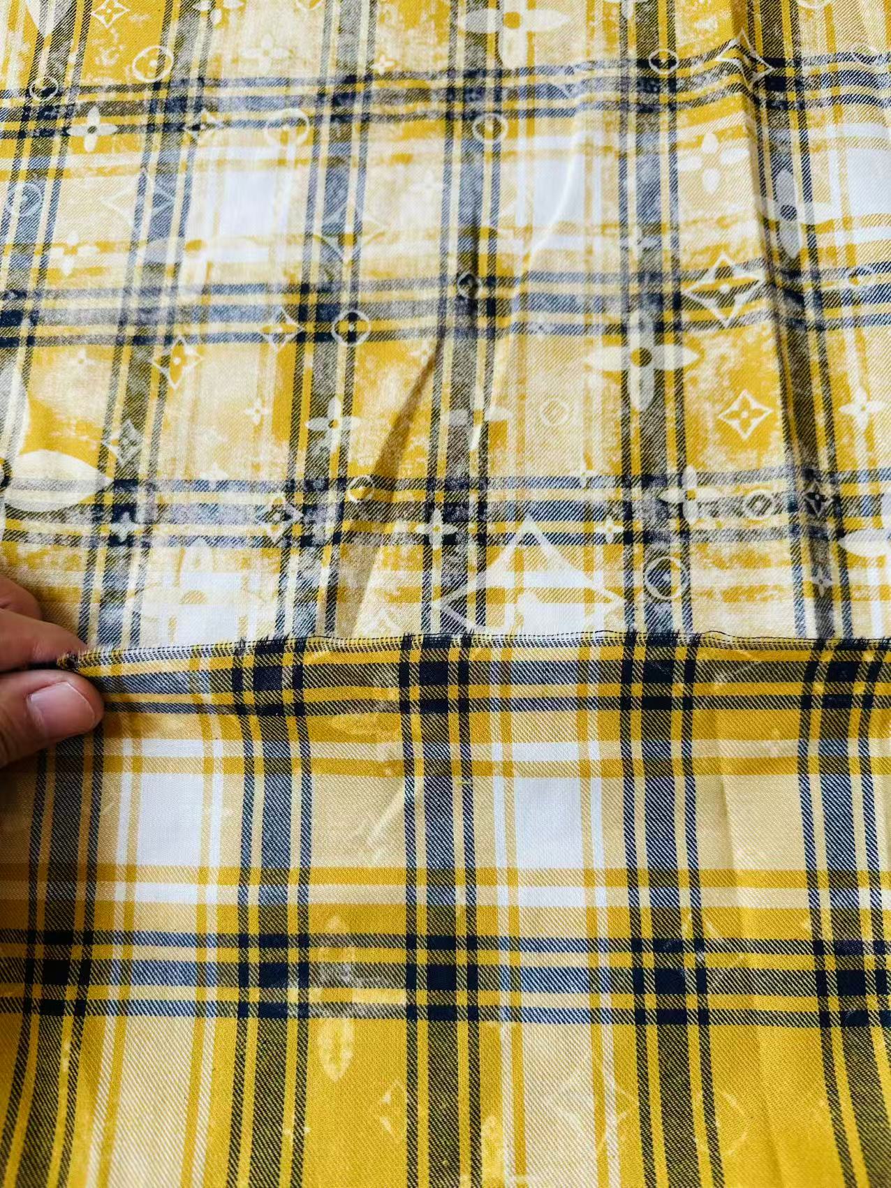 Craft 100% Cotton LV Yarn-dyed Plaid Shirt Fabric For Handmade Clothing,Shoes Goods By Yard (Yellow)