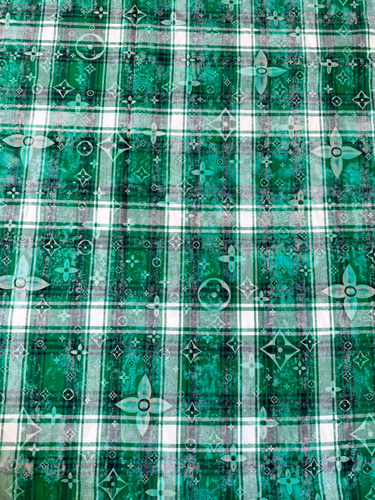 Craft 100% Cotton LV Yarn-dyed Plaid Shirt Fabric For Handmade Clothing,Shoes Goods By Yard (Green)