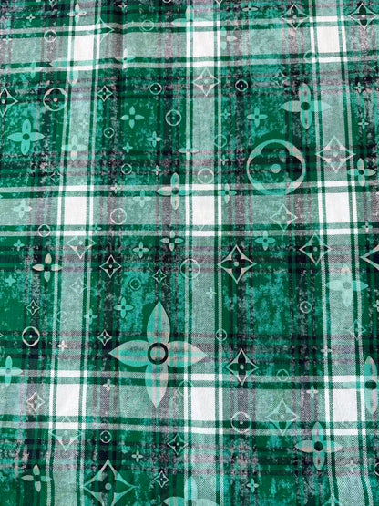 Craft 100% Cotton LV Yarn-dyed Plaid Shirt Fabric For Handmade Clothing,Shoes Goods By Yard (Green)
