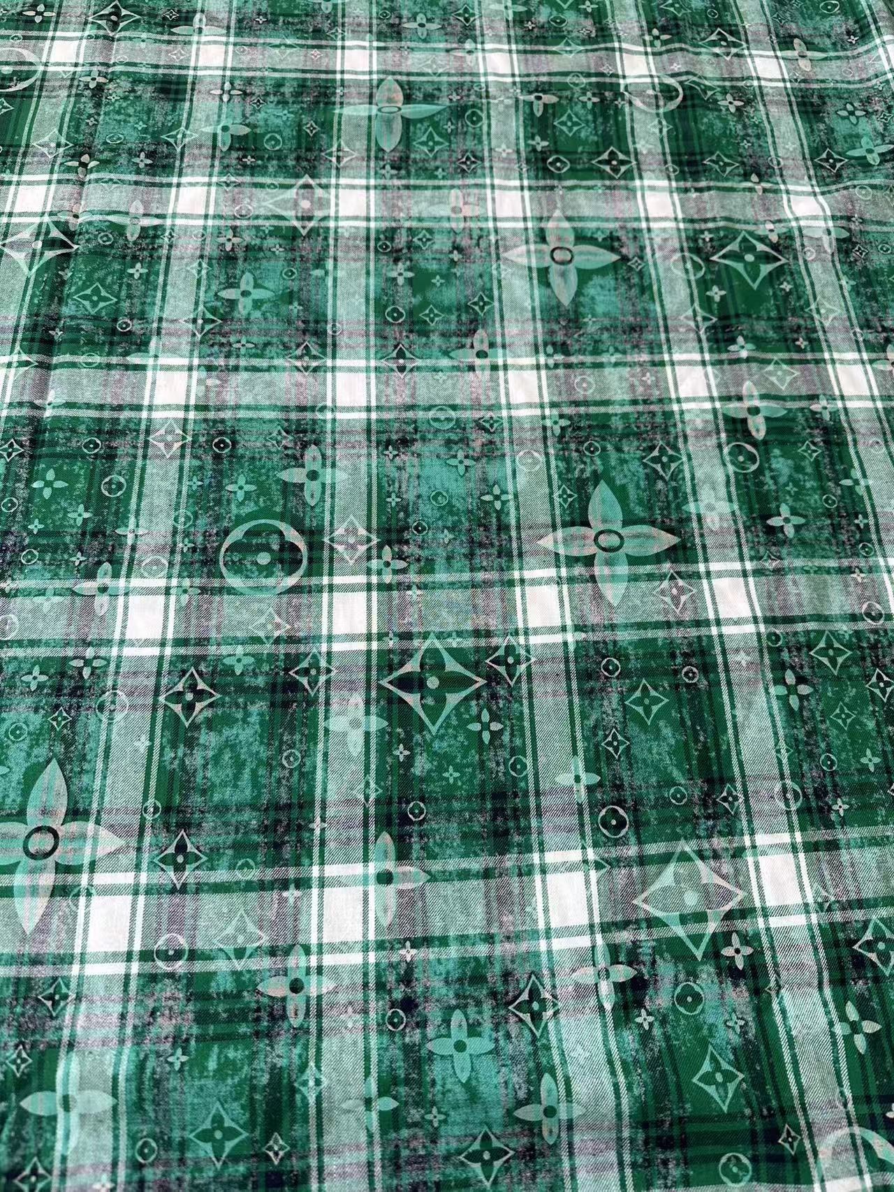 Craft 100% Cotton LV Yarn-dyed Plaid Shirt Fabric For Handmade Clothing,Shoes Goods By Yard (Green)