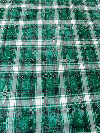 Craft 100% Cotton LV Yarn-dyed Plaid Shirt Fabric For Handmade Clothing,Shoes Goods By Yard (Green)