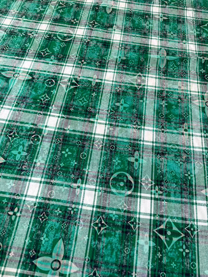 Craft 100% Cotton LV Yarn-dyed Plaid Shirt Fabric For Handmade Clothing,Shoes Goods By Yard (Green)