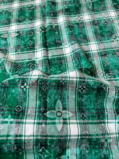 Craft 100% Cotton LV Yarn-dyed Plaid Shirt Fabric For Handmade Clothing,Shoes Goods By Yard (Green)