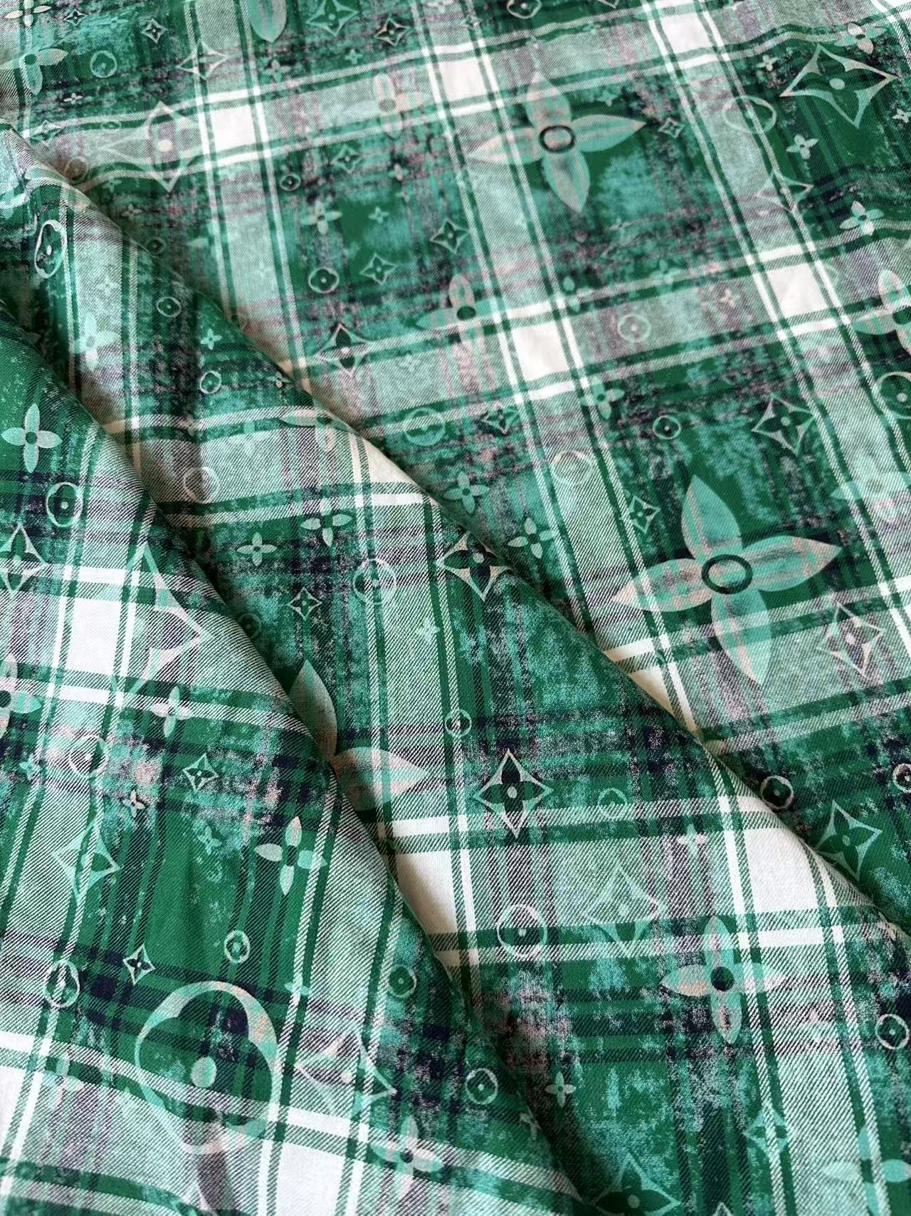 Craft 100% Cotton LV Yarn-dyed Plaid Shirt Fabric For Handmade Clothing,Shoes Goods By Yard (Green)