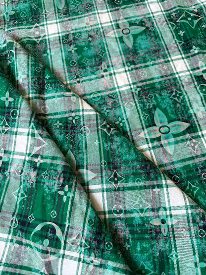 Craft 100% Cotton LV Yarn-dyed Plaid Shirt Fabric For Handmade Clothing,Shoes Goods By Yard (Green)