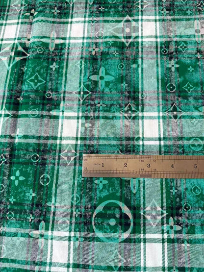 Craft 100% Cotton LV Yarn-dyed Plaid Shirt Fabric For Handmade Clothing,Shoes Goods By Yard (Green)