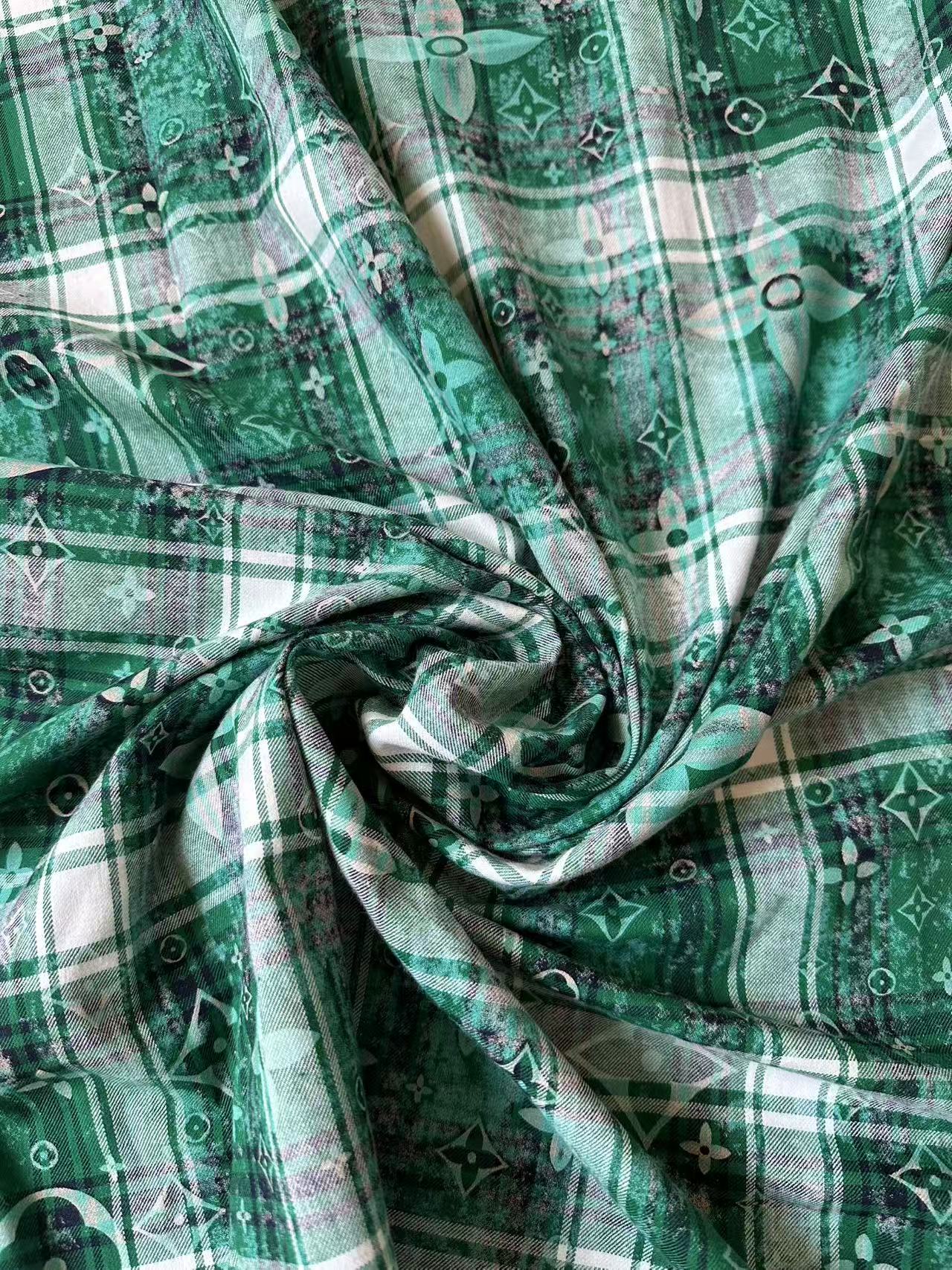 Craft 100% Cotton LV Yarn-dyed Plaid Shirt Fabric For Handmade Clothing,Shoes Goods By Yard (Green)