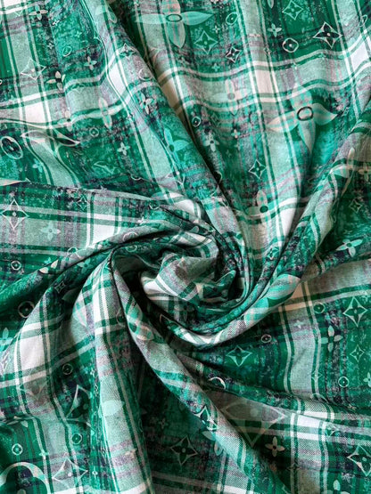 Craft 100% Cotton LV Yarn-dyed Plaid Shirt Fabric For Handmade Clothing,Shoes Goods By Yard (Green)