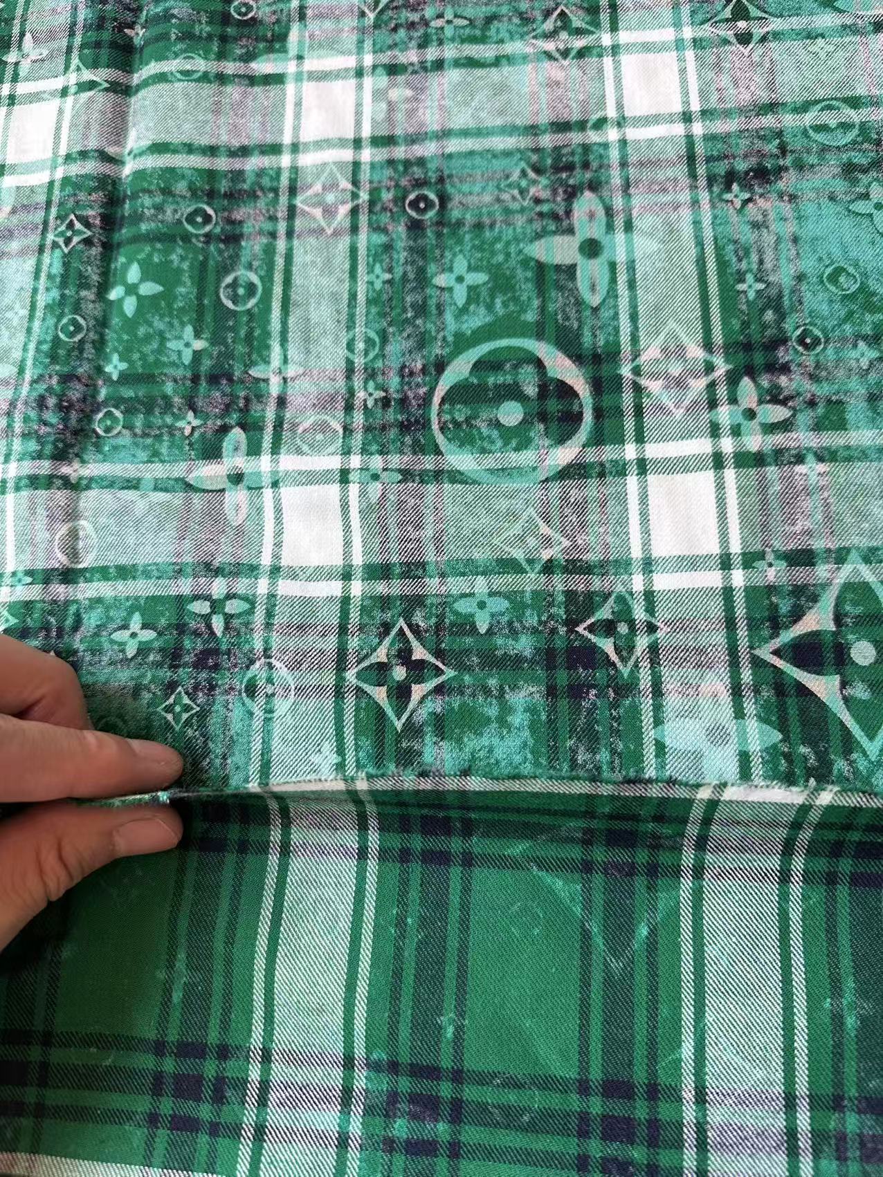 Craft 100% Cotton LV Yarn-dyed Plaid Shirt Fabric For Handmade Clothing,Shoes Goods By Yard (Green)
