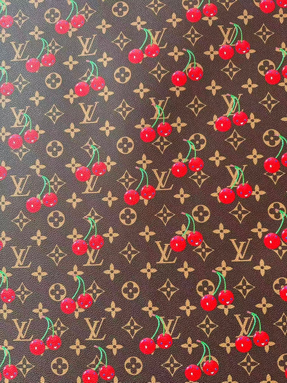 Fashion Cherry With LV Leather Fabric For Handmade shoes,Upholstery Handicraft Goods By Yard