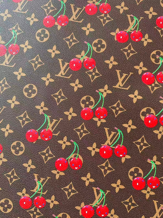 Fashion Cherry With LV Leather Fabric For Handmade shoes,Upholstery Handicraft Goods By Yard