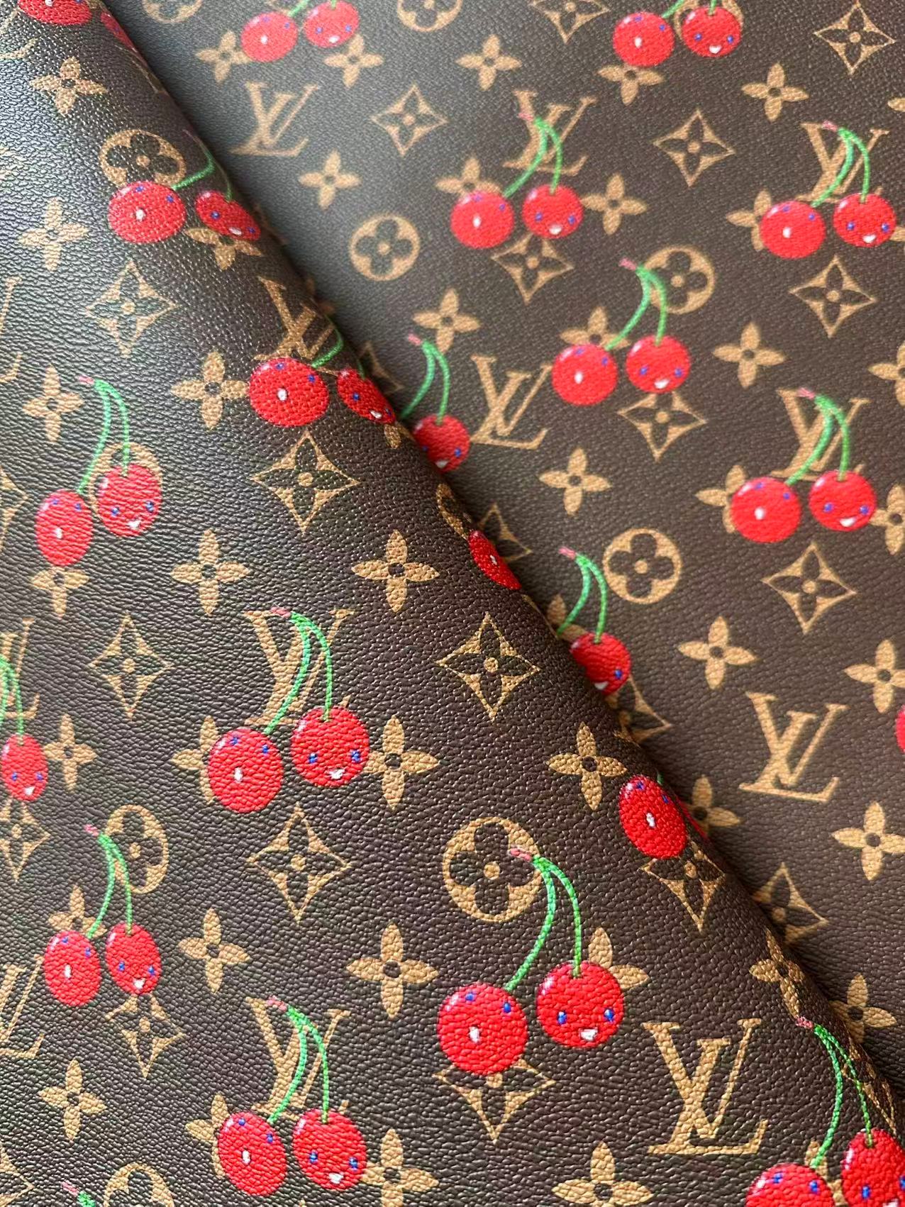 Fashion Cherry With LV Leather Fabric For Handmade shoes,Upholstery Handicraft Goods By Yard
