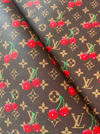 Fashion Cherry With LV Leather Fabric For Handmade shoes,Upholstery Handicraft Goods By Yard