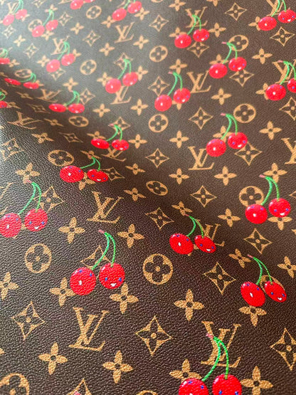 Fashion Cherry With LV Leather Fabric For Handmade shoes,Upholstery Handicraft Goods By Yard