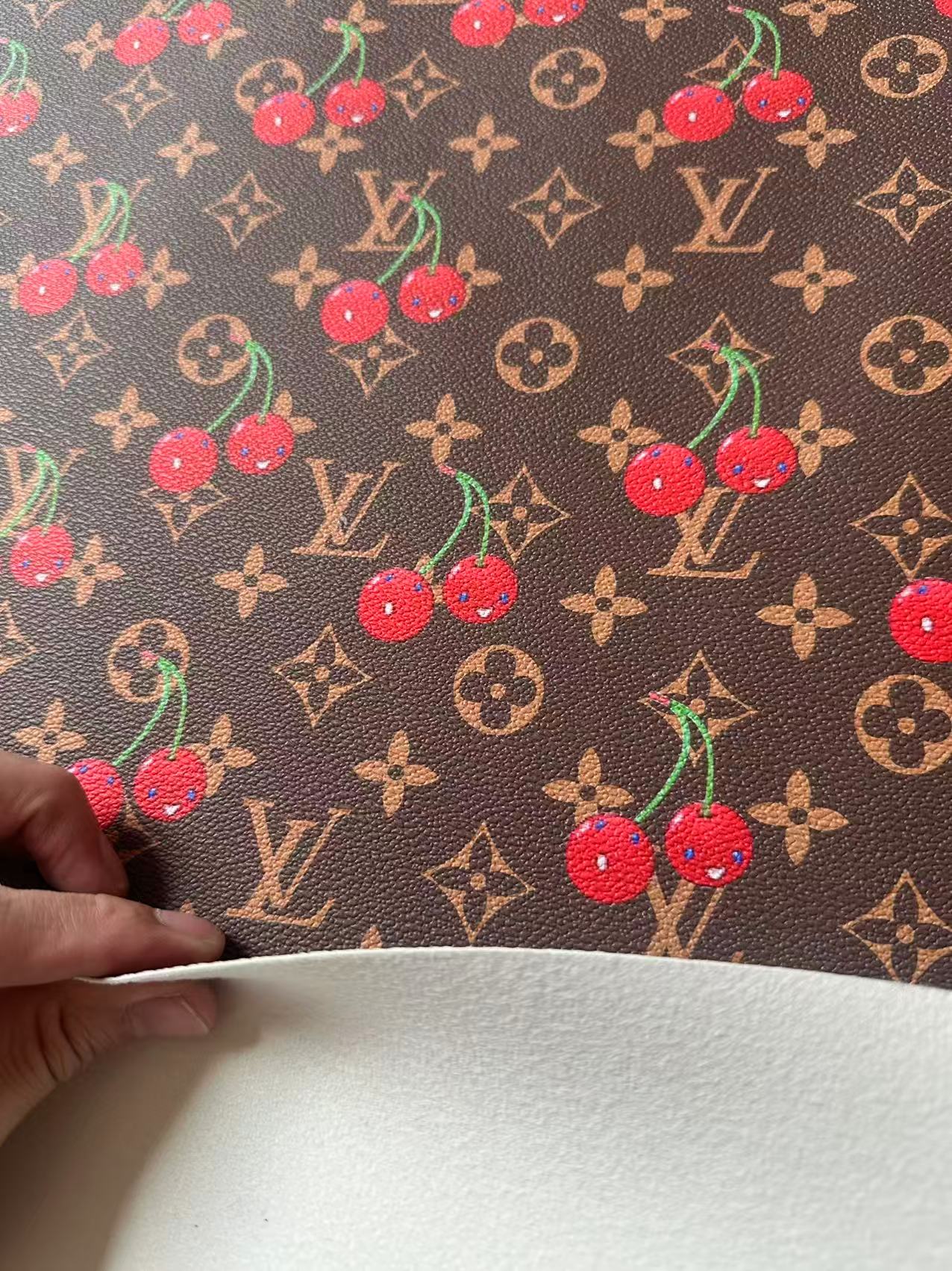 Fashion Cherry With LV Leather Fabric For Handmade shoes,Upholstery Handicraft Goods By Yard