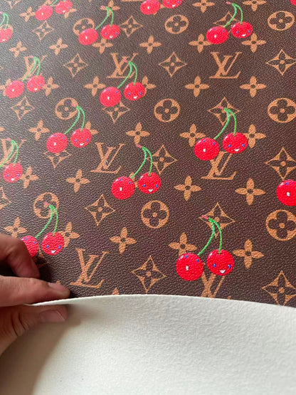 Fashion Cherry With LV Leather Fabric For Handmade shoes,Upholstery Handicraft Goods By Yard