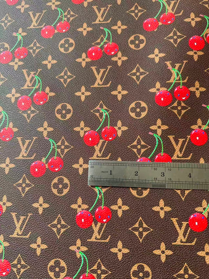 Fashion Cherry With LV Leather Fabric For Handmade shoes,Upholstery Handicraft Goods By Yard