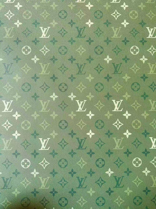 Craft Avocado Green Gradient LV Leather Fabric For Handmade Sneaker,Upholstery Handicraft Goods By Yard