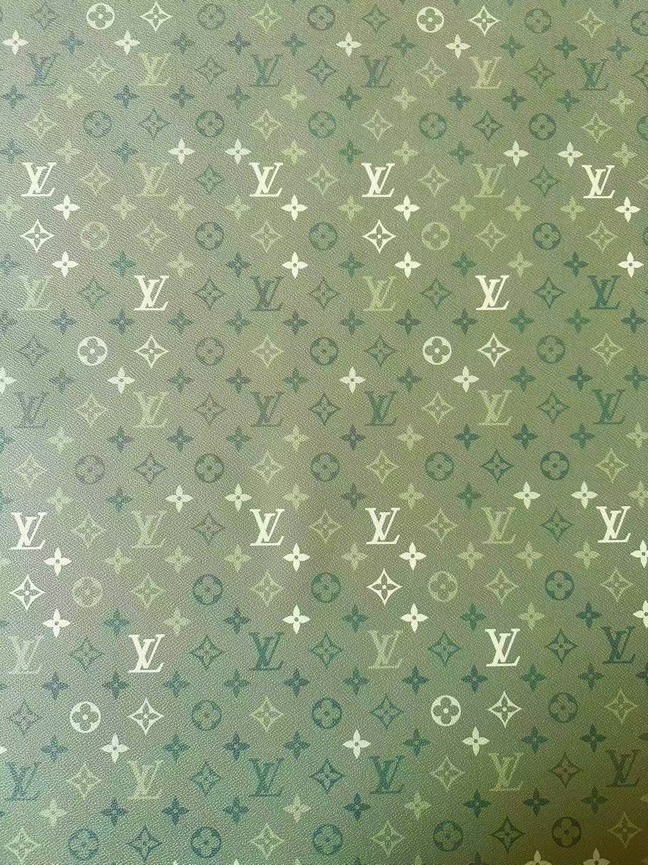 Craft Avocado Green Gradient LV Leather Fabric For Handmade Sneaker,Upholstery Handicraft Goods By Yard