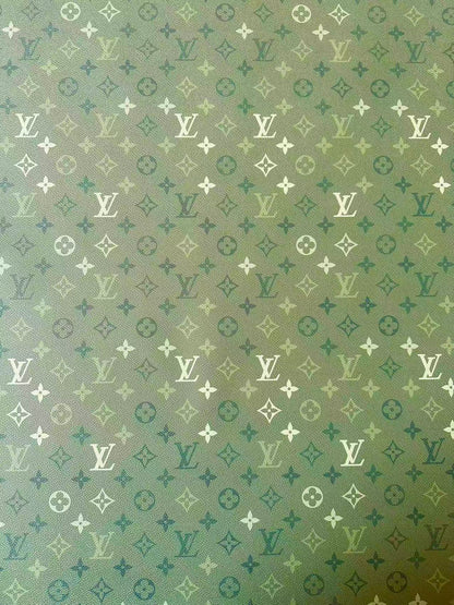 Craft Avocado Green Gradient LV Leather Fabric For Handmade Sneaker,Upholstery Handicraft Goods By Yard