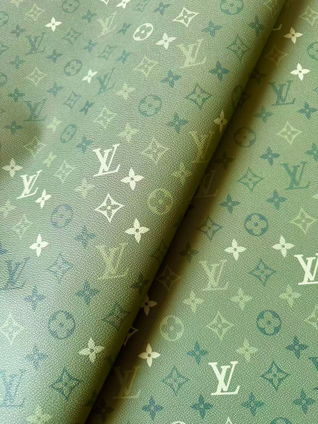 Craft Avocado Green Gradient LV Leather Fabric For Handmade Sneaker,Upholstery Handicraft Goods By Yard