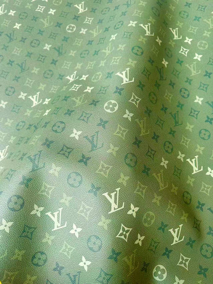 Craft Avocado Green Gradient LV Leather Fabric For Handmade Sneaker,Upholstery Handicraft Goods By Yard