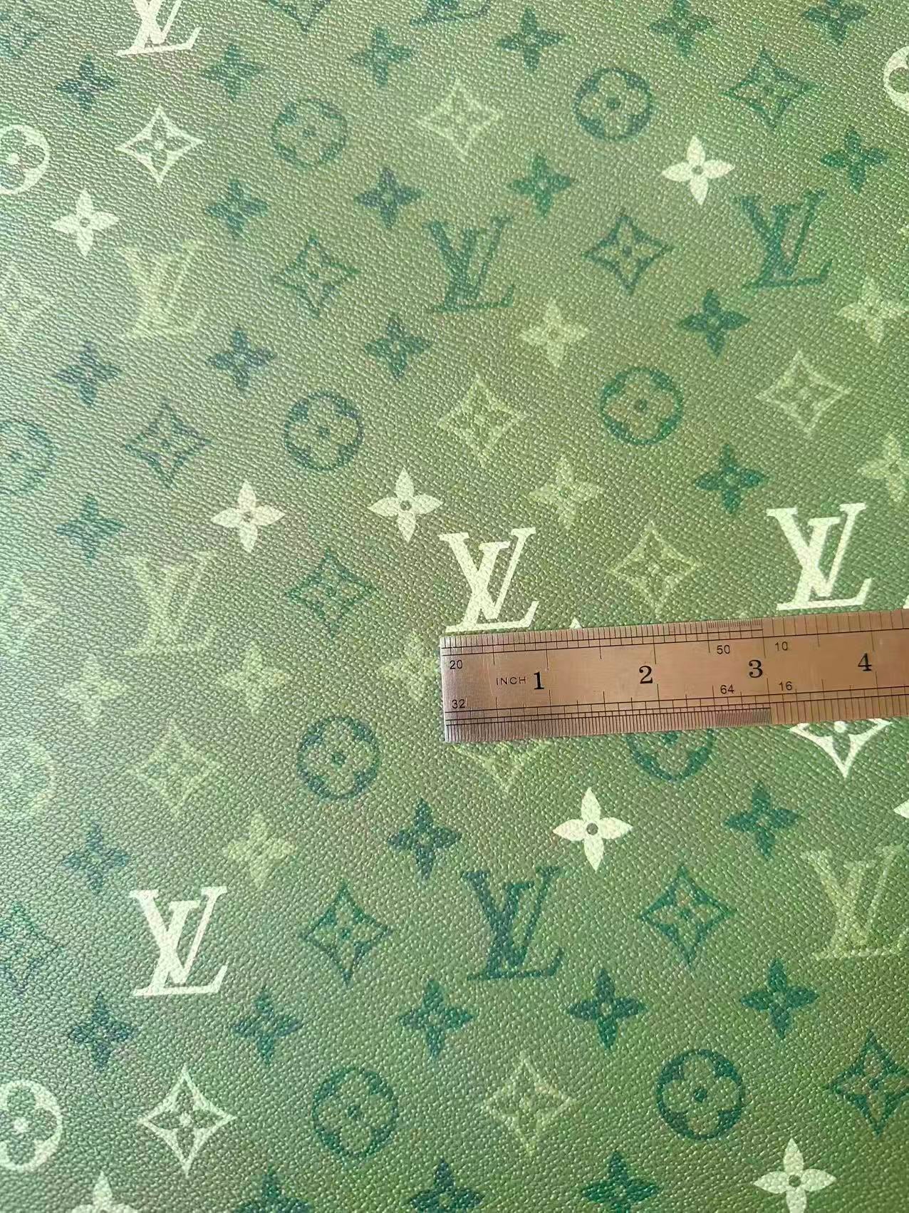 Craft Avocado Green Gradient LV Leather Fabric For Handmade Sneaker,Upholstery Handicraft Goods By Yard