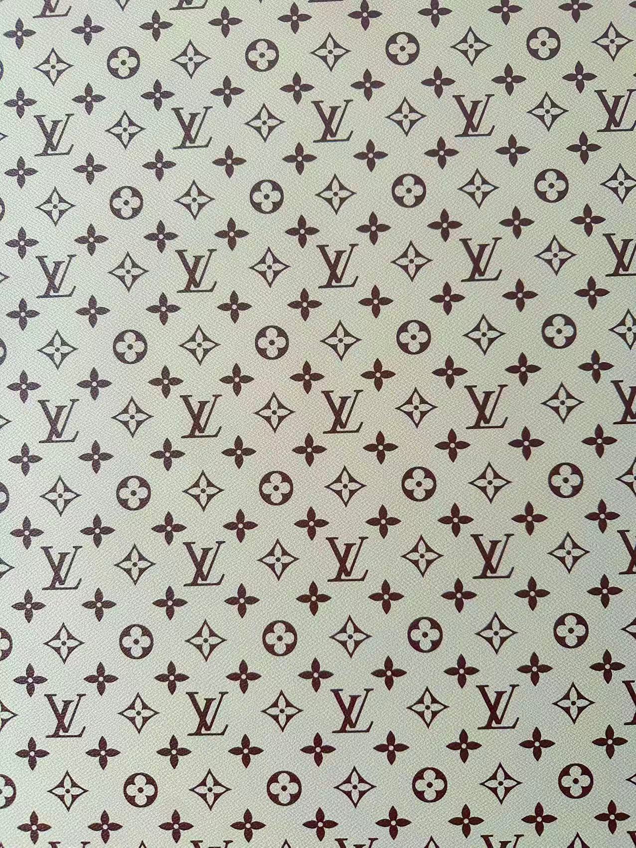 Craft Ivory With Brown LV Vinyl Leather Fabric For Handmade Sneaker,Bag ,Upholstery Goods By Yard