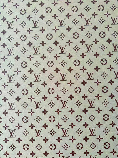 Craft Ivory With Brown LV Vinyl Leather Fabric For Handmade Sneaker,Bag ,Upholstery Goods By Yard