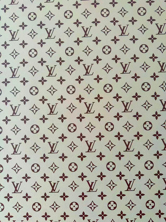 Craft Ivory With Brown LV Vinyl Leather Fabric For Handmade Sneaker,Bag ,Upholstery Goods By Yard