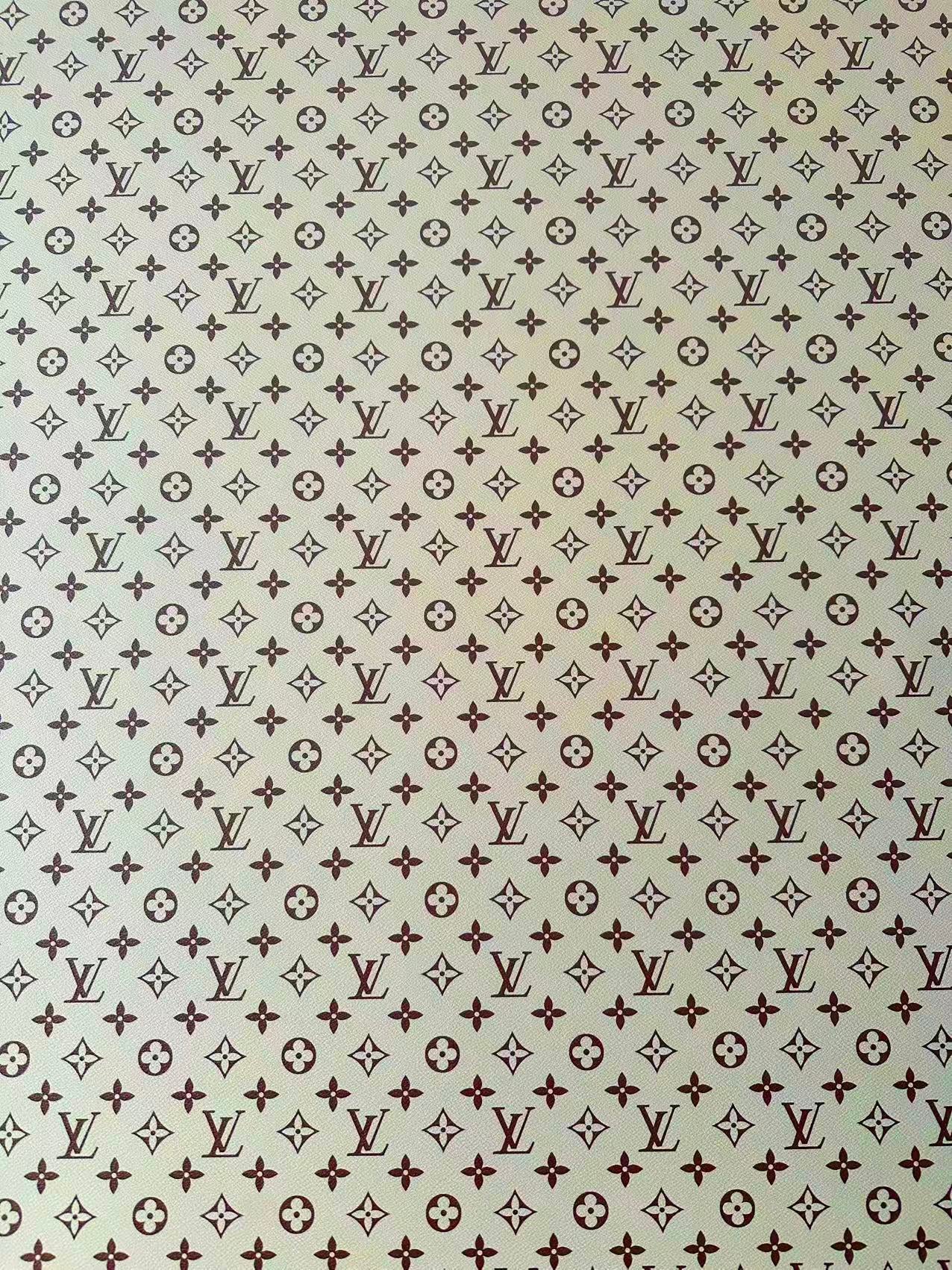 Craft Ivory With Brown LV Vinyl Leather Fabric For Handmade Sneaker,Bag ,Upholstery Goods By Yard
