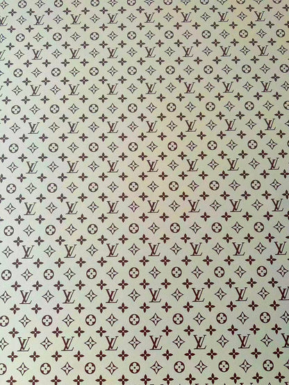 Craft Ivory With Brown LV Vinyl Leather Fabric For Handmade Sneaker,Bag ,Upholstery Goods By Yard