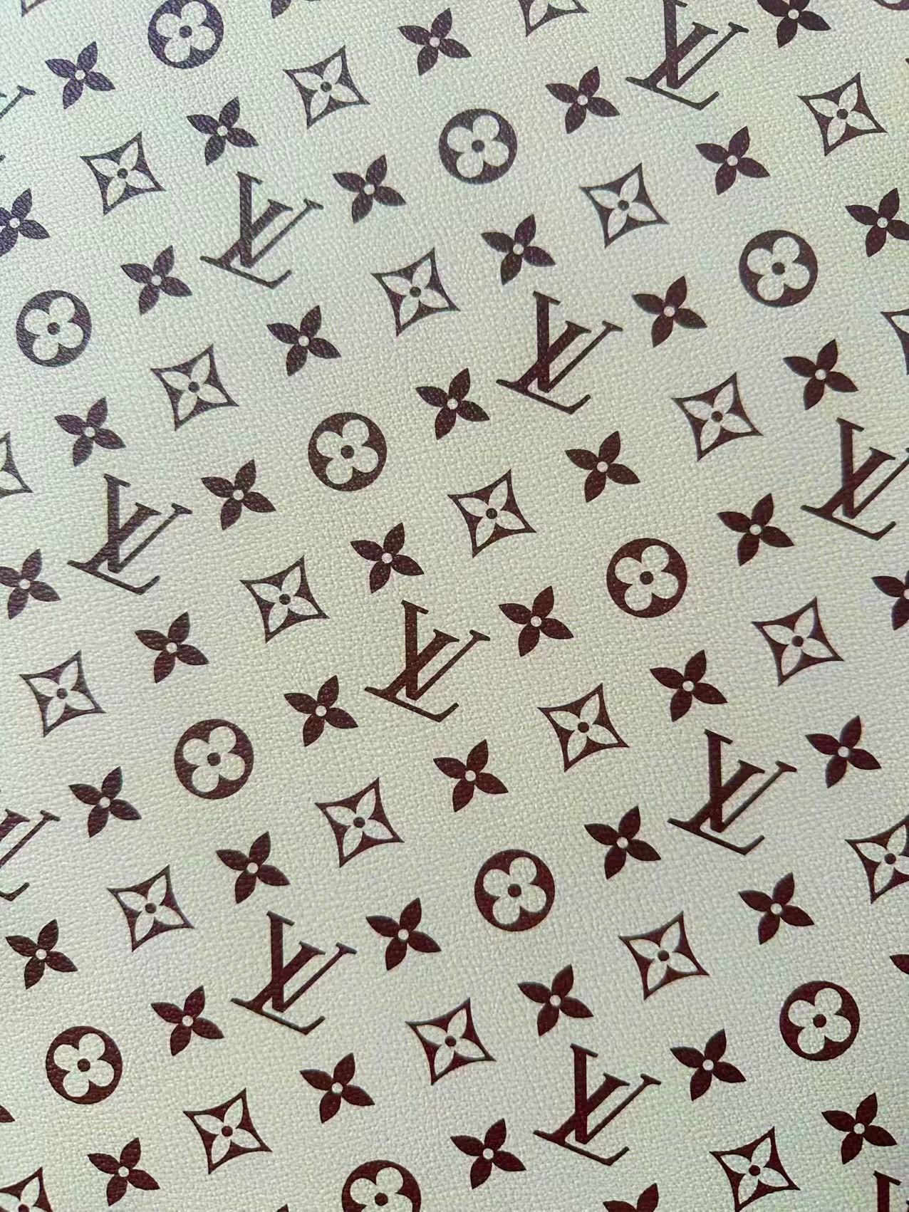 Craft Ivory With Brown LV Vinyl Leather Fabric For Handmade Sneaker,Bag ,Upholstery Goods By Yard