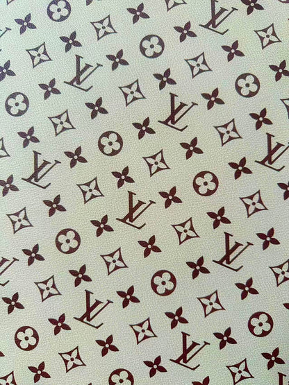 Craft Ivory With Brown LV Vinyl Leather Fabric For Handmade Sneaker,Bag ,Upholstery Goods By Yard