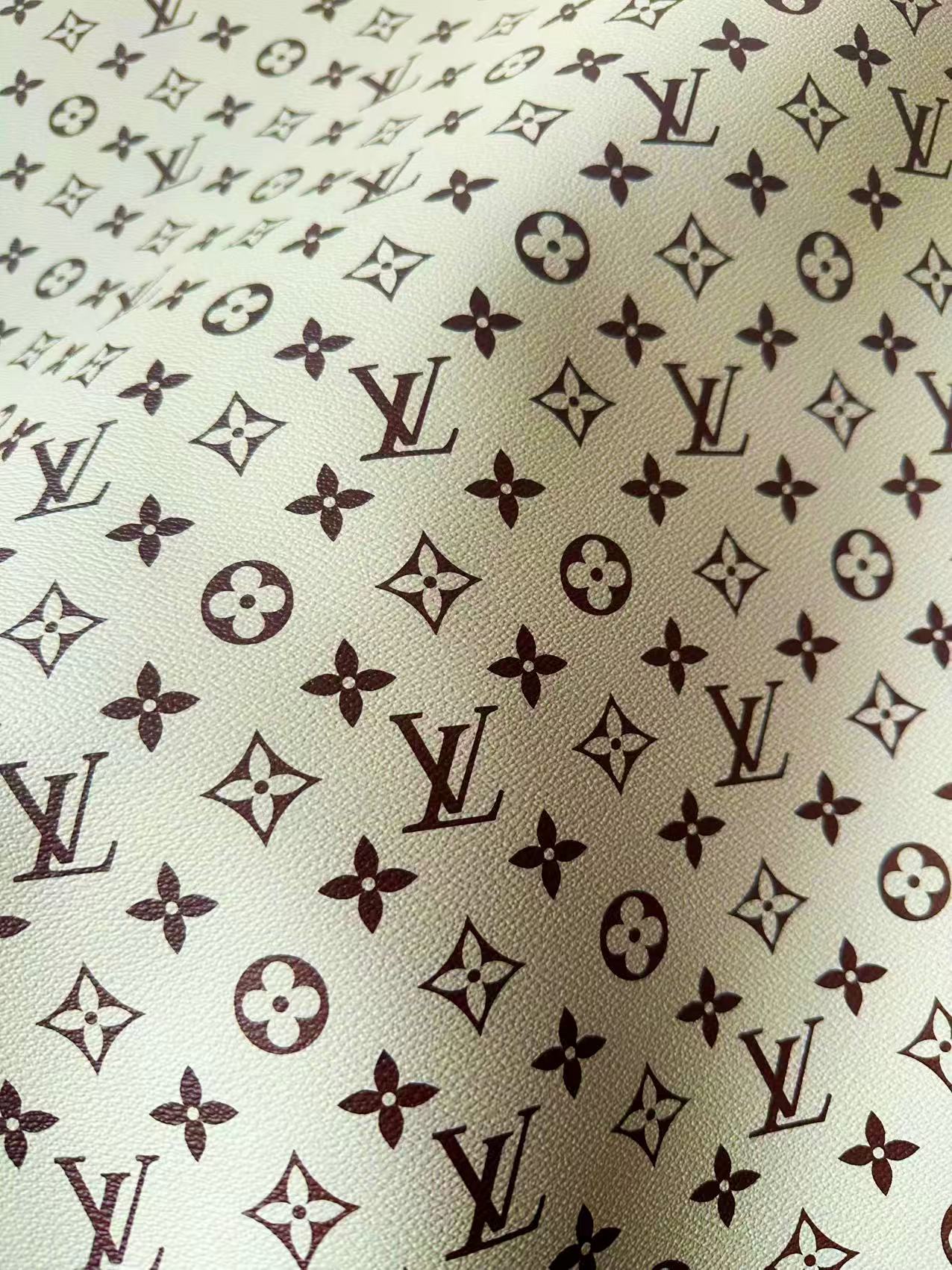 Craft Ivory With Brown LV Vinyl Leather Fabric For Handmade Sneaker,Bag ,Upholstery Goods By Yard