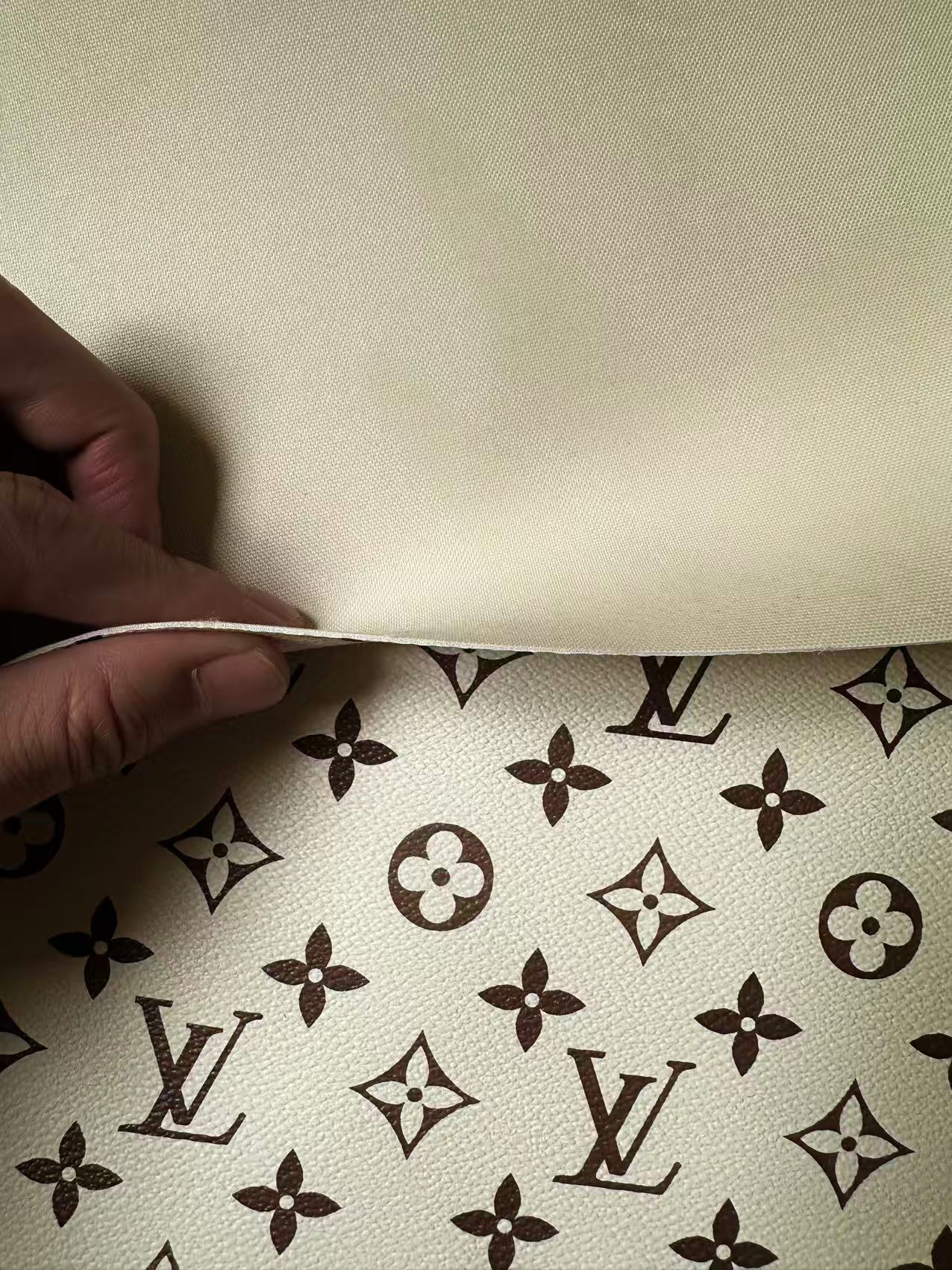 Craft Ivory With Brown LV Vinyl Leather Fabric For Handmade Sneaker,Bag ,Upholstery Goods By Yard