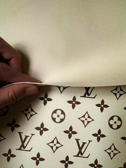 Craft Ivory With Brown LV Vinyl Leather Fabric For Handmade Sneaker,Bag ,Upholstery Goods By Yard