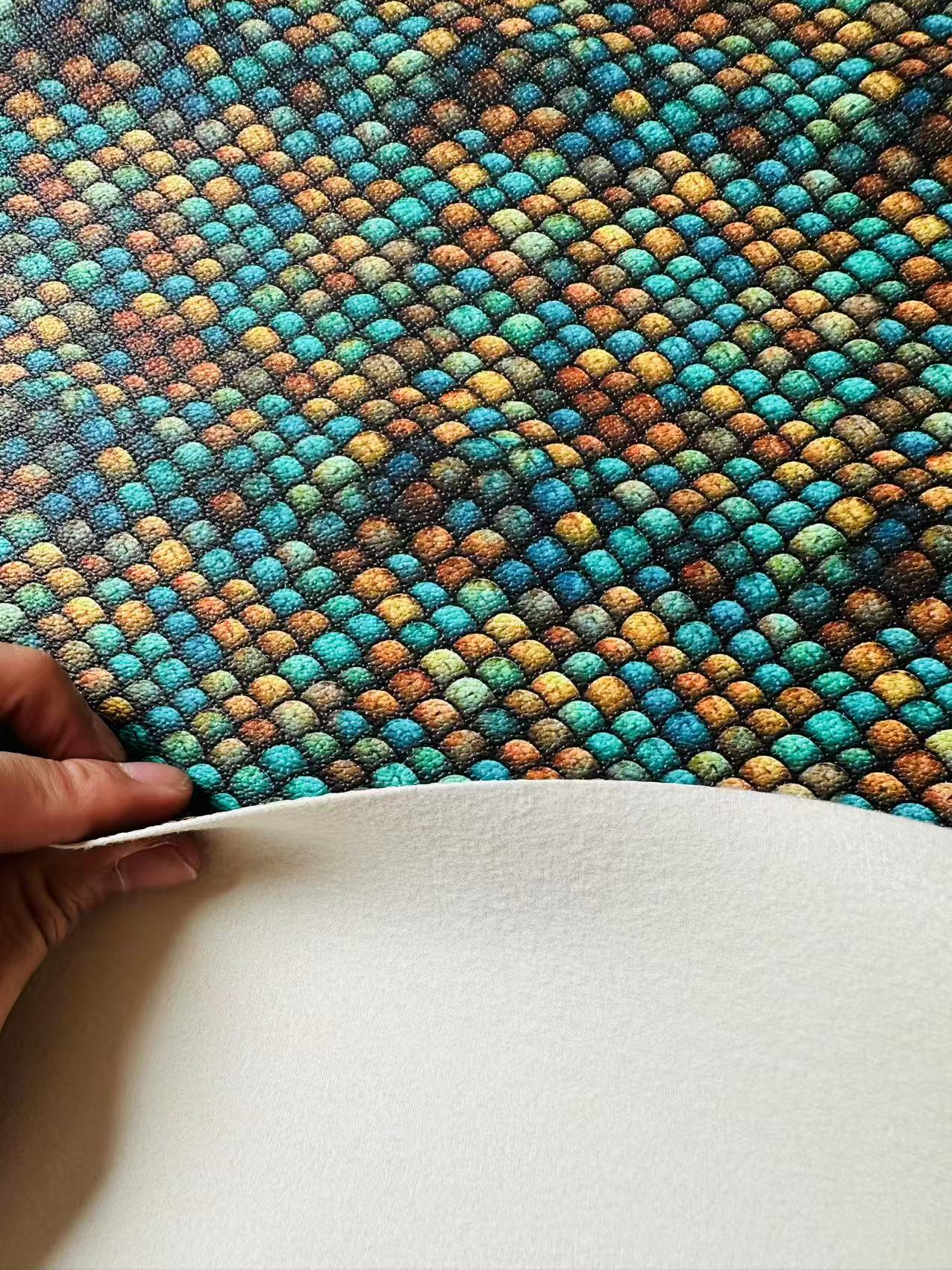 Fashion Fish Scales Design Leather Fabric For Handmade Handicraft Goods By Yard
