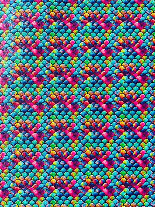Fashion Colorful Fish Scales Design Leather Fabric For Handmade Handicraft Goods By Yard