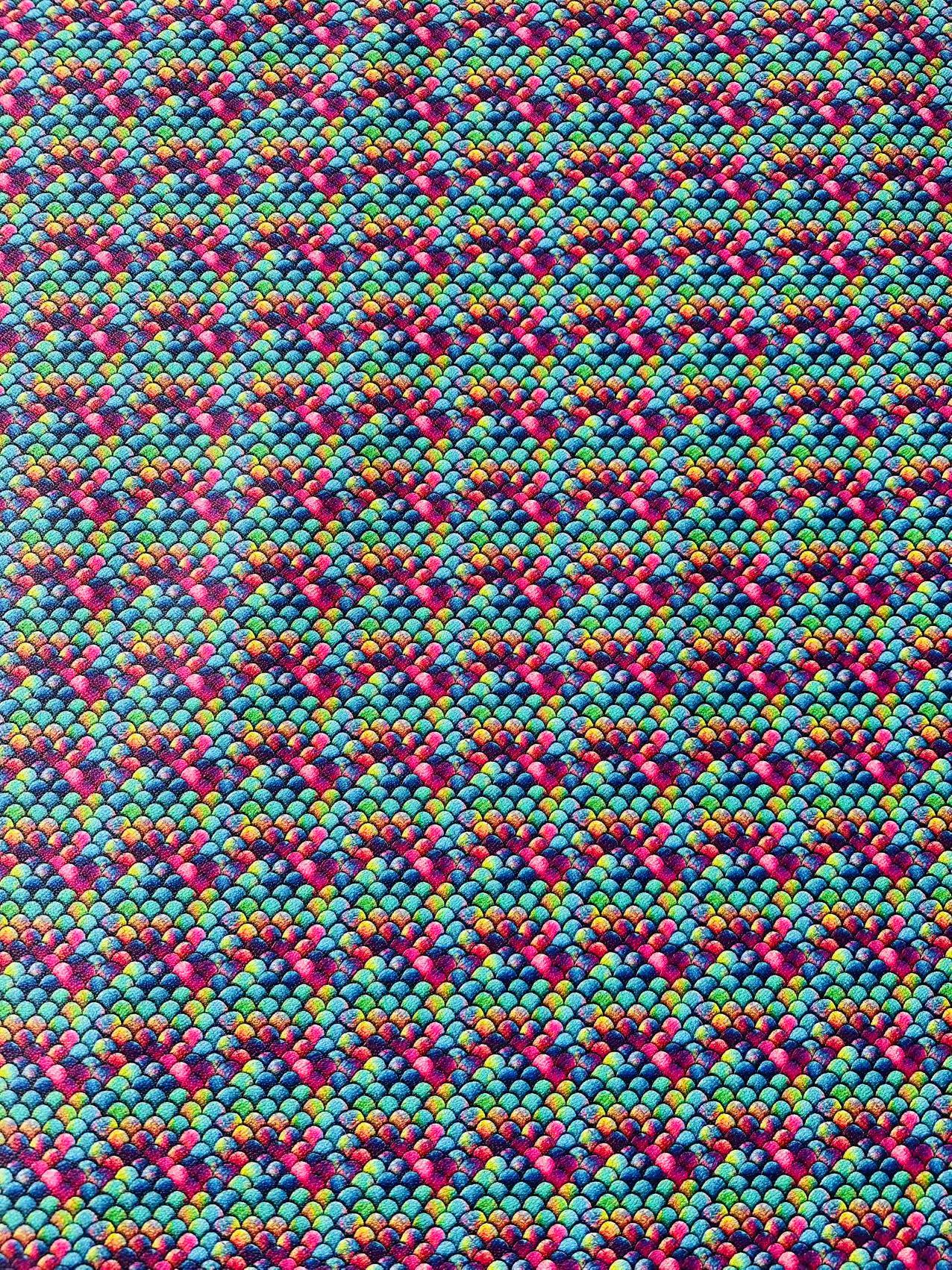 Fashion Colorful Fish Scales Design Leather Fabric For Handmade Handicraft Goods By Yard
